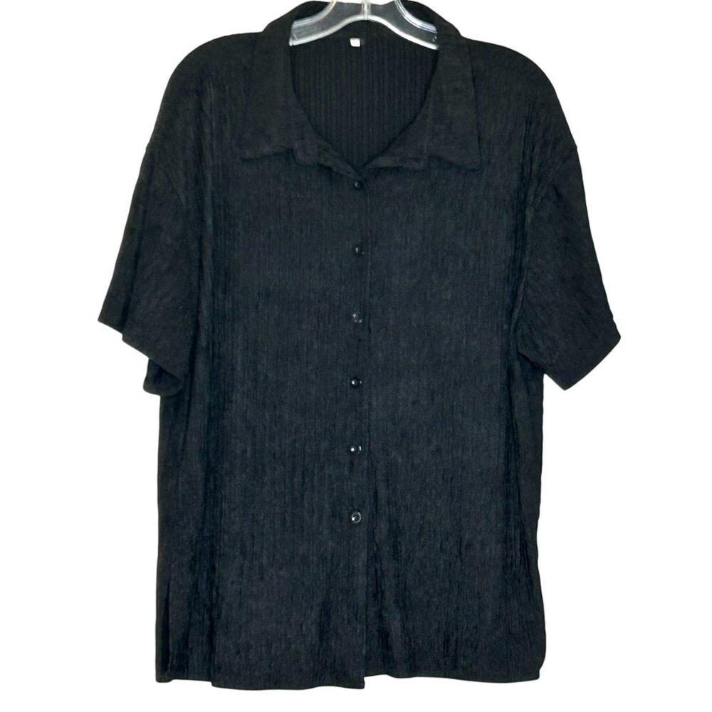 Women's Two Piece Black Button Up Short Sleeve Shirt and Shorts Set XL